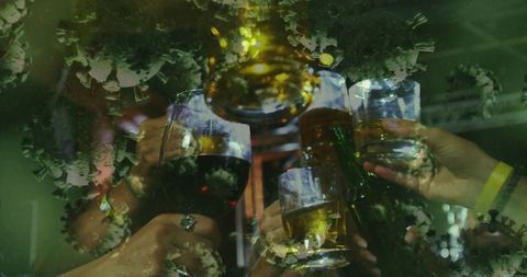 Celebratory Toast with Masks During Pandemic Celebration