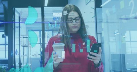 Technologically-Focused Businesswoman Reviewing Data in Modern Office