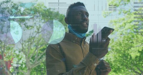 digital data overlay on african american person using smartphone outdoors - Download Free Stock Images Pikwizard.com