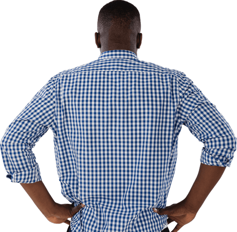 rear view of man in blue checked shirt against transparent background - Download Free Stock Videos Pikwizard.com