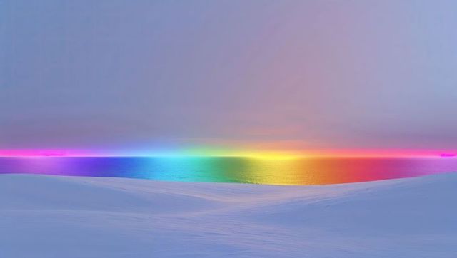 Serene dunes meet rainbow horizon