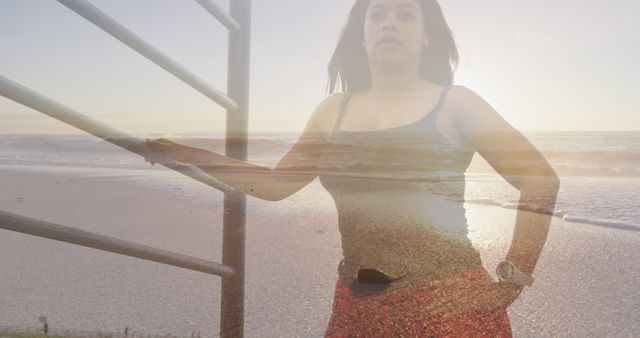 Woman Reflecting on Beach Sunset, Dreamy Double Exposure - Download Free Stock Images Pikwizard.com