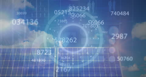 Financial Data Visualization Over Solar Panels and Clouds