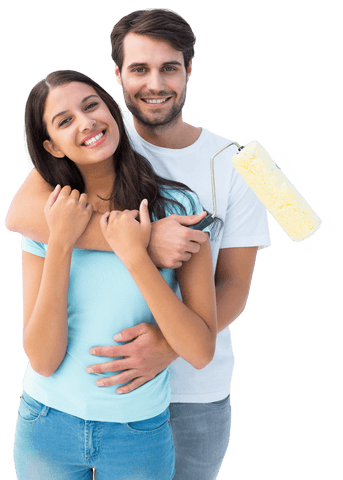 Playful Couple Painting with Huge Smiles on Transparent Background