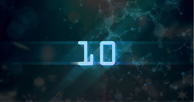 Glowing blue number ten displayed digitally, suggesting a countdown sequence with a futuristic and retro appeal. Suitable for use in video clips needing a countdown initiation, event introductions, or production trailers depicting retro-modern technology.