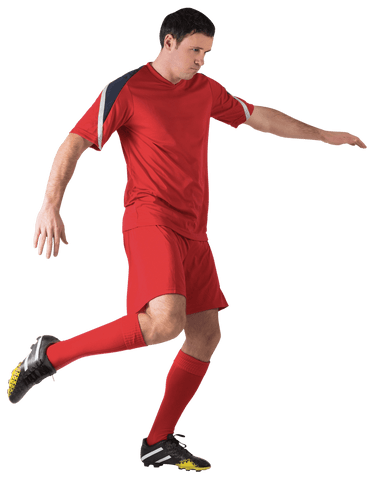 Football Player in Red Kit Kicking Ball Transparent PNG