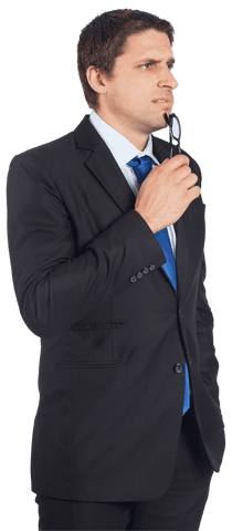 Confident Businessman in Suit Pondering on Transparent Background