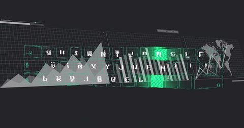 Futuristic cyber hud showing neon green analytics panels, wireframe map, data tiles