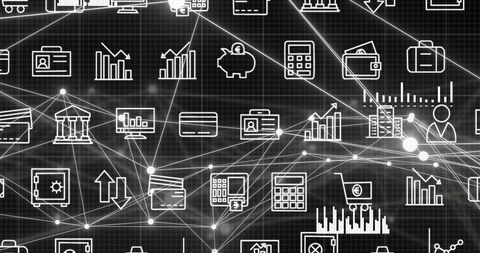 Digital Icons and Networking Grid on Black Background - Download Free Stock Images Pikwizard.com