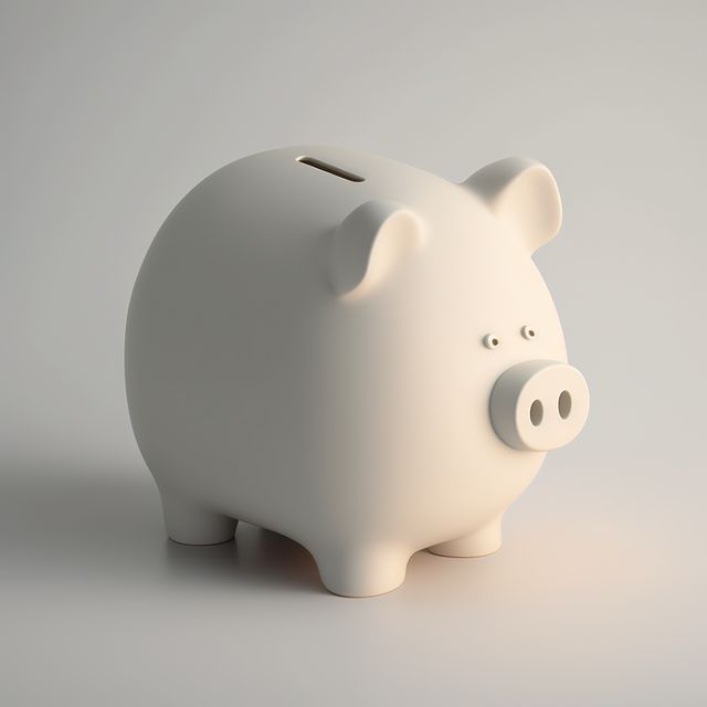 Contrasting the clean, sleek design of the white piggy bank with neutral gray background. Ideal for using in financial planning, savings concepts, budget planning templates, investment advertisements, and modern banking articles.