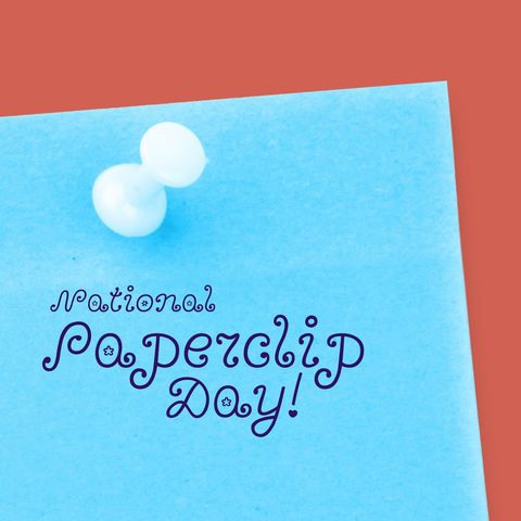Celebrating National Paperclip Day on Blue Sticky Note - Download Free Stock Templates Pikwizard.com