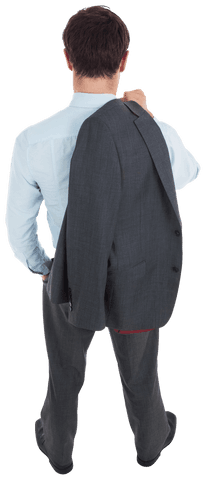 Transparent Back View Businessman Holding Suit Jacket