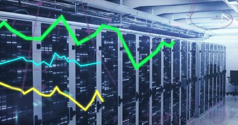 Futuristic Data Analytics Over Server Room with Graphs - Download Free Stock Images Pikwizard.com
