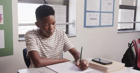 Teenage Student Studying Diligently in Classroom
