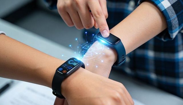 Tapping smartwatches exchanging holographic ar data, wearable collaboration demo