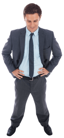 Transparent Cheerful Businessman in Blue Suit Standing Confident