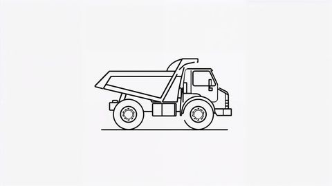 Monochrome dumper truck illustration on white background