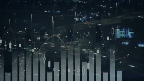Animated Data Graph Overlay on City Nightscape