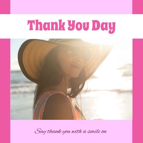 Woman at Beach Celebrating Thank You Day