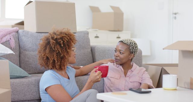 Couple Enjoying Coffee While Moving to New Home - Download Free Stock Images Pikwizard.com