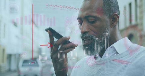 Modern businessman analyzing data on smartphone screen