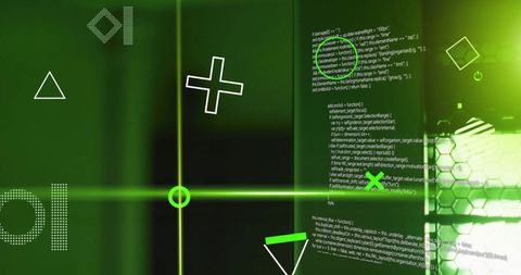 Abstract Geometric Shapes with Code Over Green Background - Download Free Stock Images Pikwizard.com