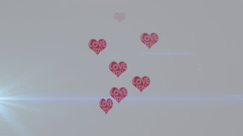 Floating Heart Icons with Love Messages on White Background