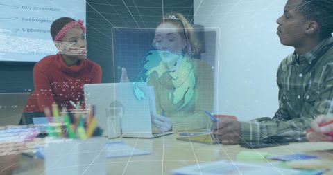 Interactive Business Meeting with Digital Interface Overlay