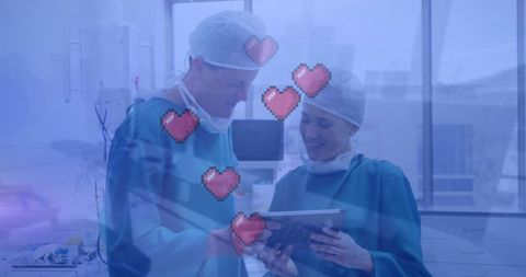 Surgeons Discussing Data with Digitally Added Hearts Overlay