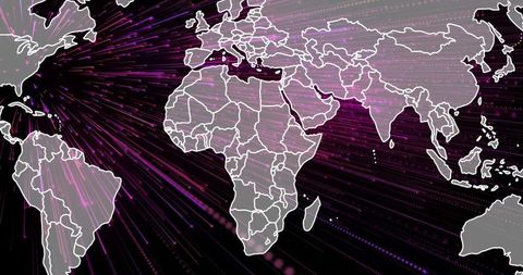 Digital World Map with Futuristic Data Streams Connectivity