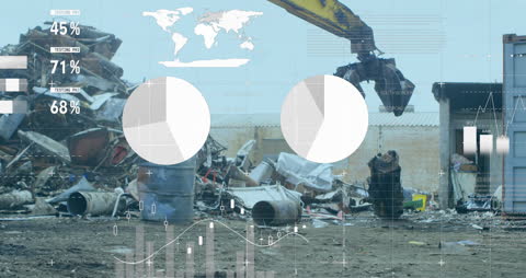 Infographic Data Overlay on Industrial Scrap Metal Processing