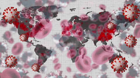 Global Virus Spread Depicted on World Map with Red Alert