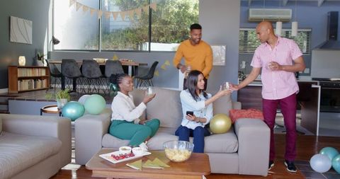 Friends Preparing Birthday Party Indoor Celebration