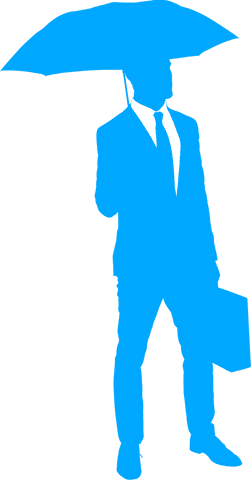 Transparent silhouette businessman holding umbrella