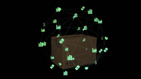Futuristic Network of Digital Connections with Cardboard Box