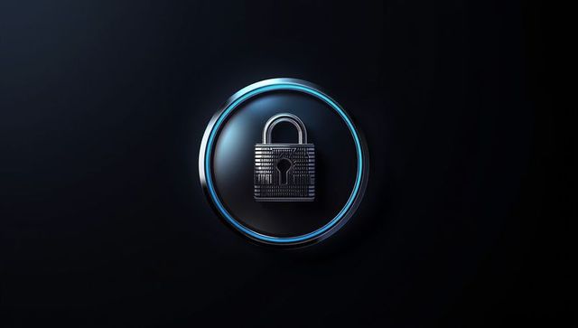 Futuristic padlock icon with neon glow signifying cybersecurity
