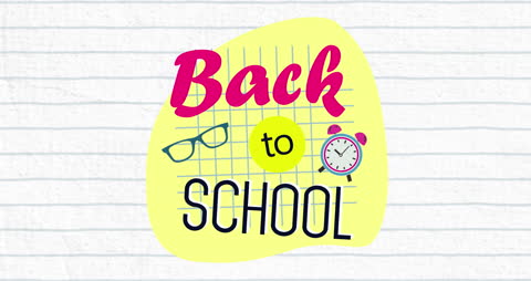 Creative Back to School Animated Greeting with Alarm Clock and Glasses