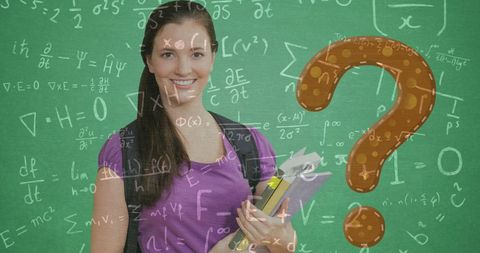 Confident Student with Math Symbols on Green Chalkboard - Download Free Stock Images Pikwizard.com