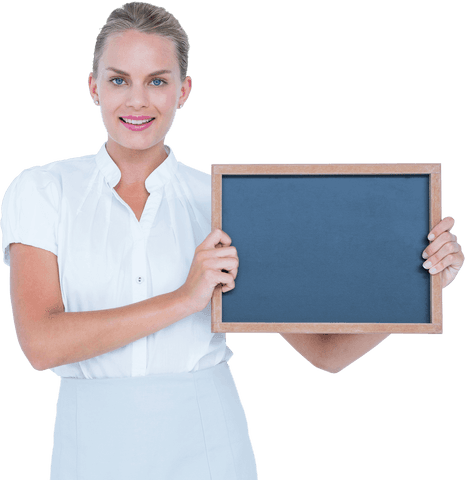 businesswoman smiling with transparent chalkboard for advertising - Download Free Stock Videos Pikwizard.com
