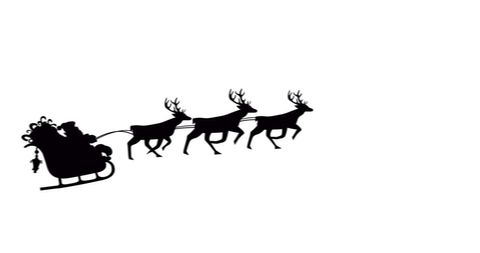 Santa Claus Silhouette on Sleigh with Reindeer Journey