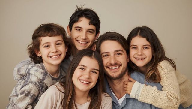 Happy Family Posing Together in Warm Indoor Setting