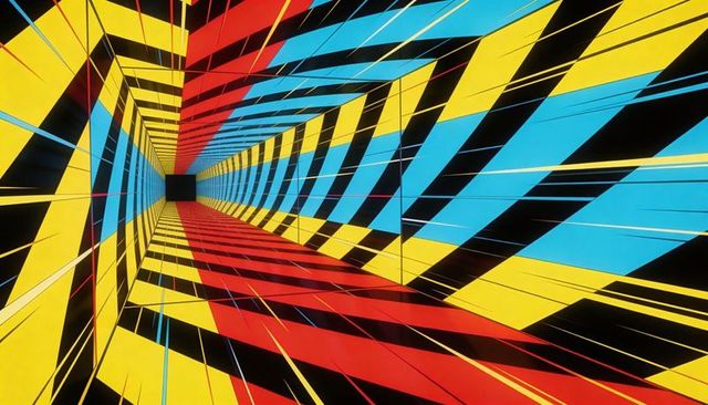 Geometric Tunnel Creating Optical Depth with Vibrant Diagonal Stripes