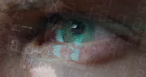 Close-up of Eye with Holographic Interface for Biometric Scanning Technology