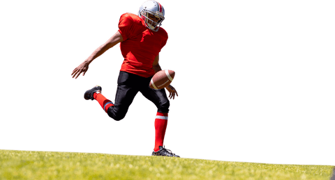 Transparent image of football player kicking ball on isolated background
