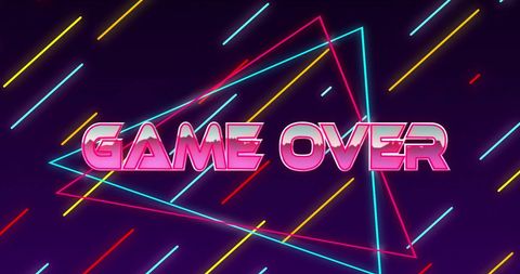Retro Neon Game Over Screen with Colorful Lines