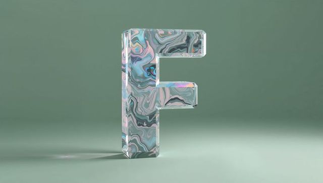 Abstract 3D Glass-Like Letter F with Pastel Marbled Design