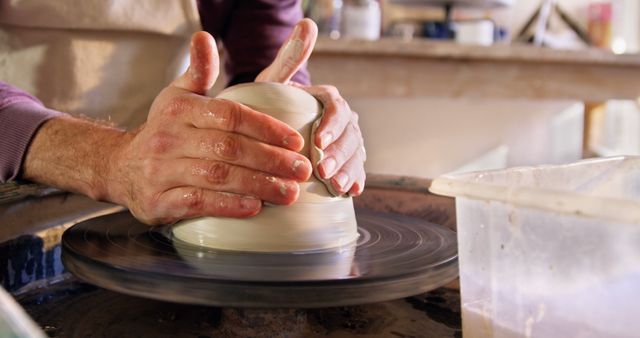 Hands Crafting Pottery on Wheel in Studio - Download Free Stock Images Pikwizard.com