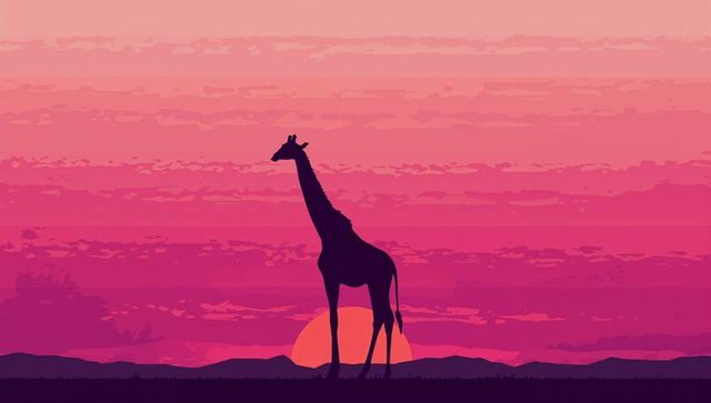 Giraffe silhouette against majestic sunset in african savannah