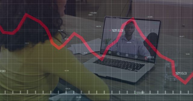 Virtual Business Meeting with Stock Market Analytics Overlay - Download Free Stock Images Pikwizard.com