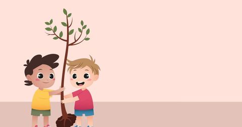 Two Boys Planting Tree together Celebrating Children's Day - Download Free Stock Images Pikwizard.com